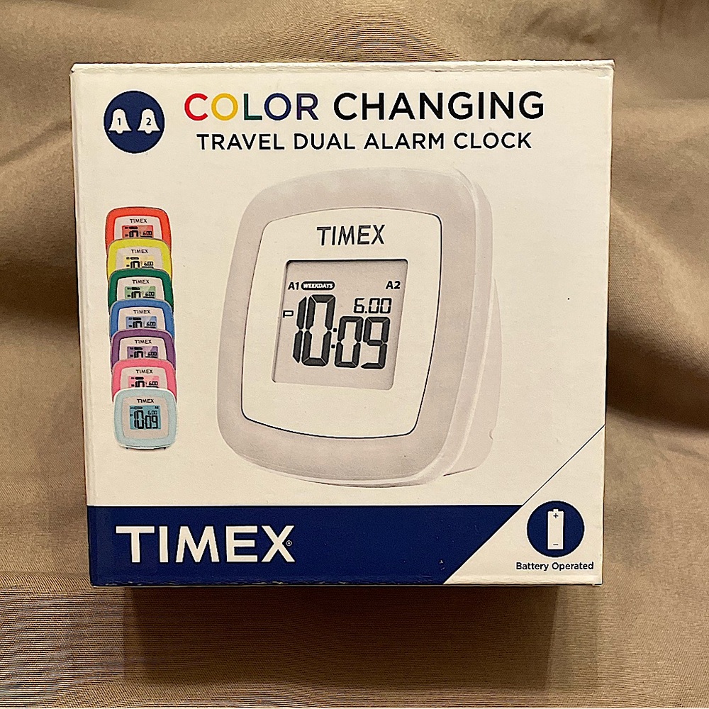 Brand New Timex Color Changing Travel Dual Alarm Clock!